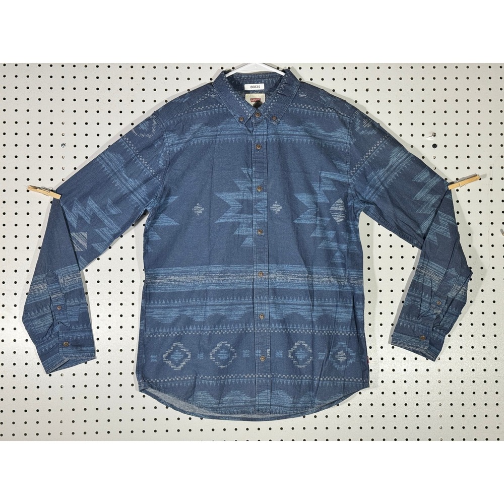 Levis Mens Blue Aztec Southwestern Print Button Down Shirt 3LDLW1152 Medium